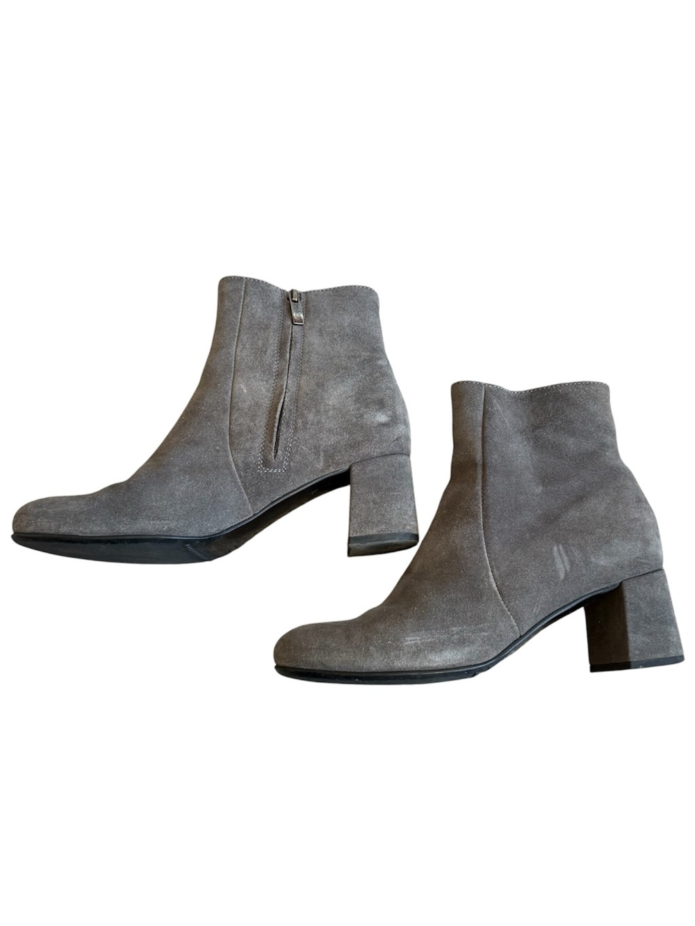 LA CANADIENNE Gray Suede Ankle Boots Block Heel Zip Booties Women’s Size 8 - Picture 6 of 8